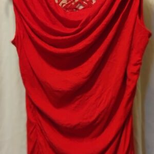Source Unknown Red Ruched Sleeveless Blouse